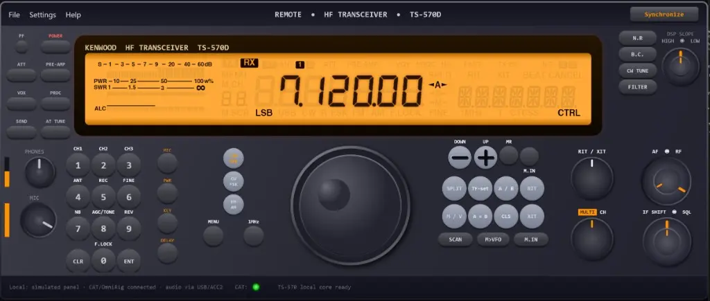 A Windows app that mirrors the Kenwood TS-570D front panel